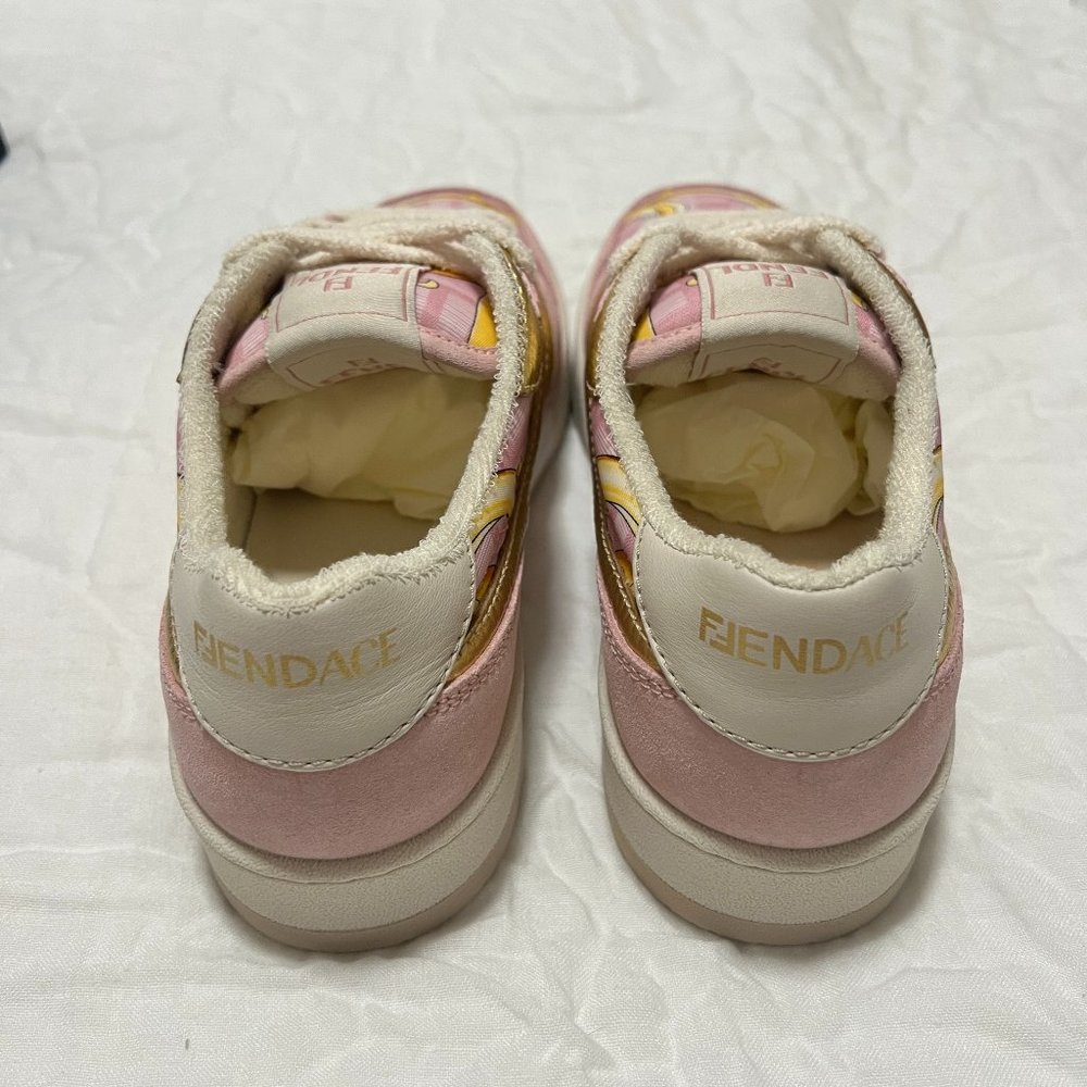 Fendi Match - Fendace Printed Pink Satin Low Top Sneakers - Picture 7 of 9